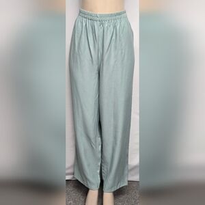 R&M Richards Karen Kwong 16 Pale Green Light Airy Pants Slacks Elastic Waist